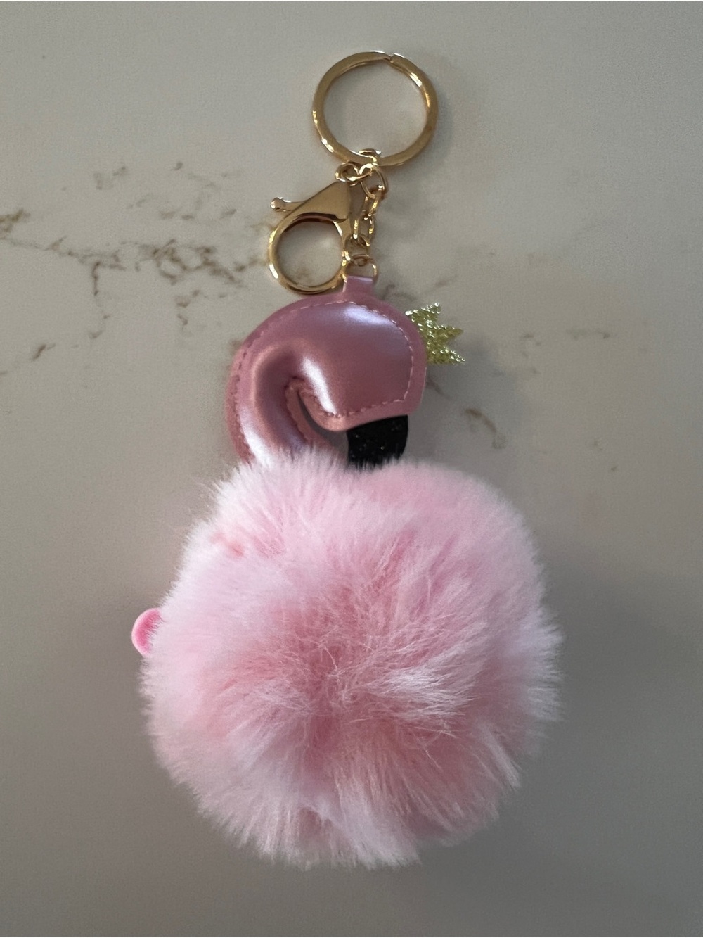 Pink Pom Pom Plush Flamingo Keychain - Picture 2 of 2